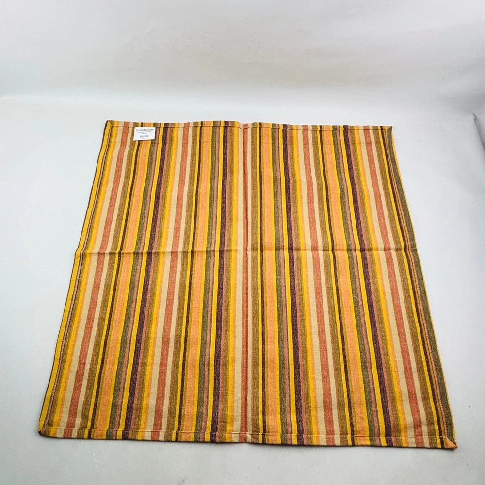 Crate & Barrel Provence Stripe Napkin Set of 6 Orange Yellow‎ Brown Fall Autumn
